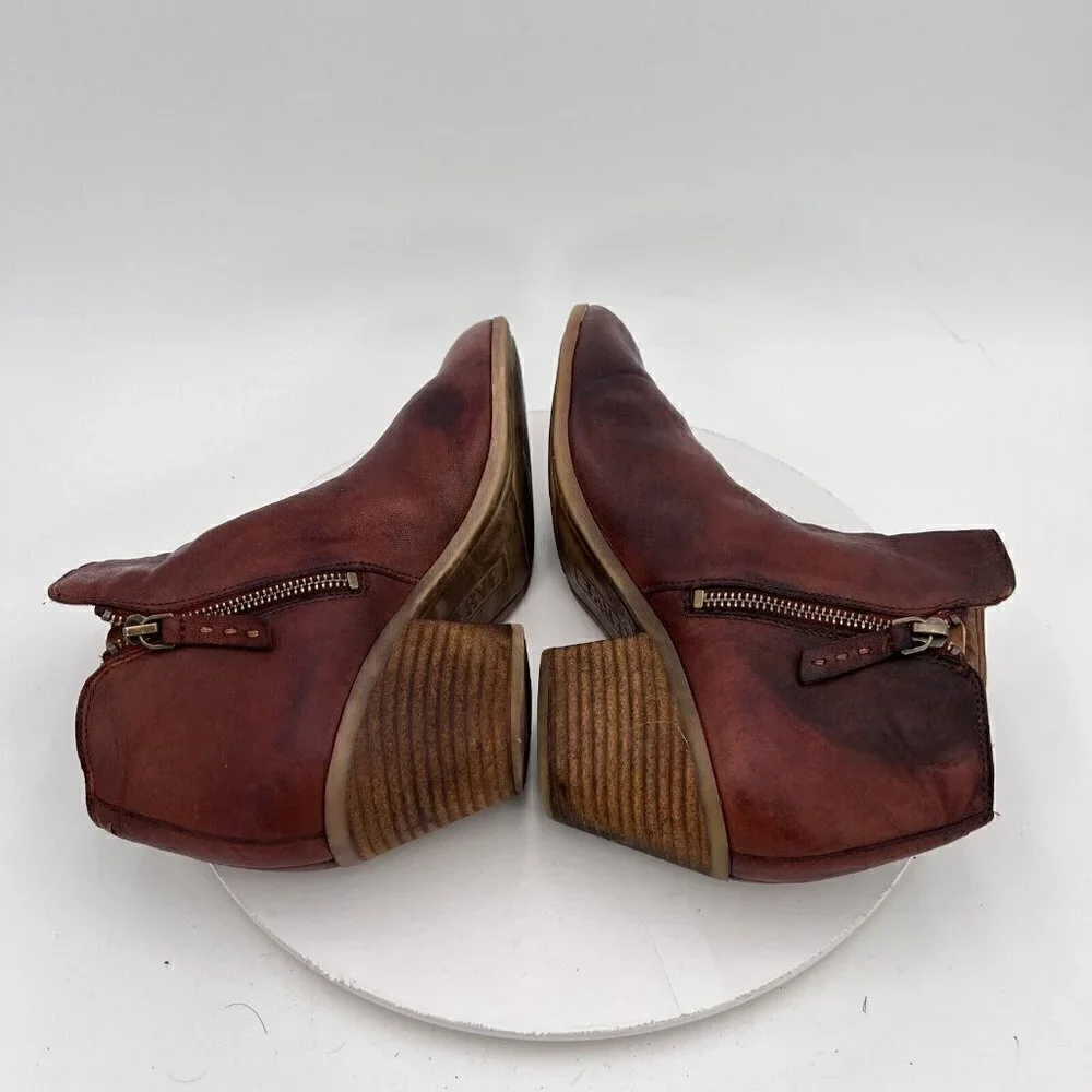 Frye Judith Women Size 10M Cognac Brown Leather Ankle Zip Block Heel Boot